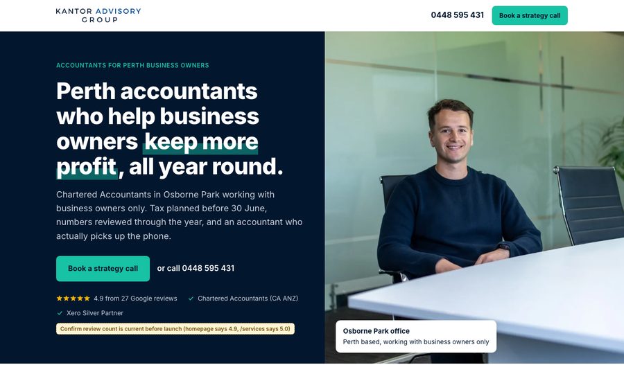 Preview of the Accountant Perth landing page