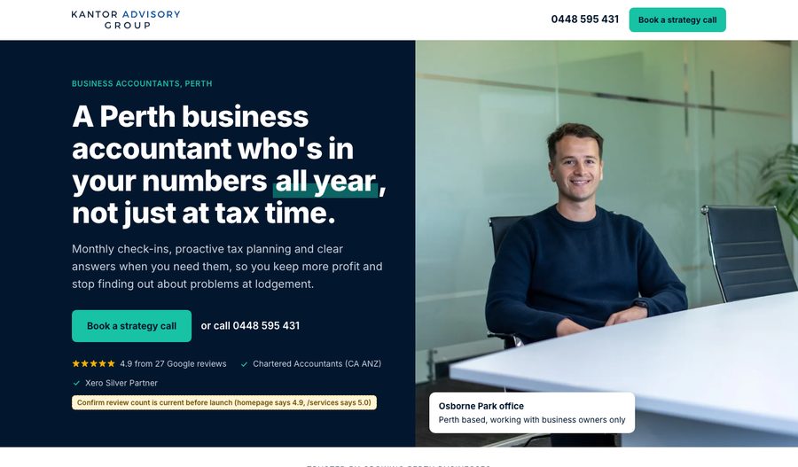 Preview of the Business Accountant Perth landing page